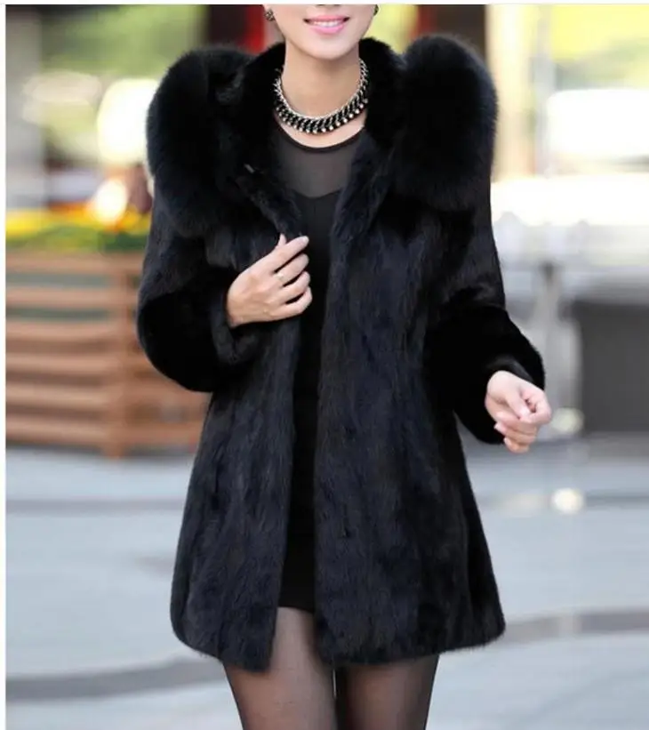 Мужская/Черная куртка из искусственного меха кролика S/6XL повседневная меховая