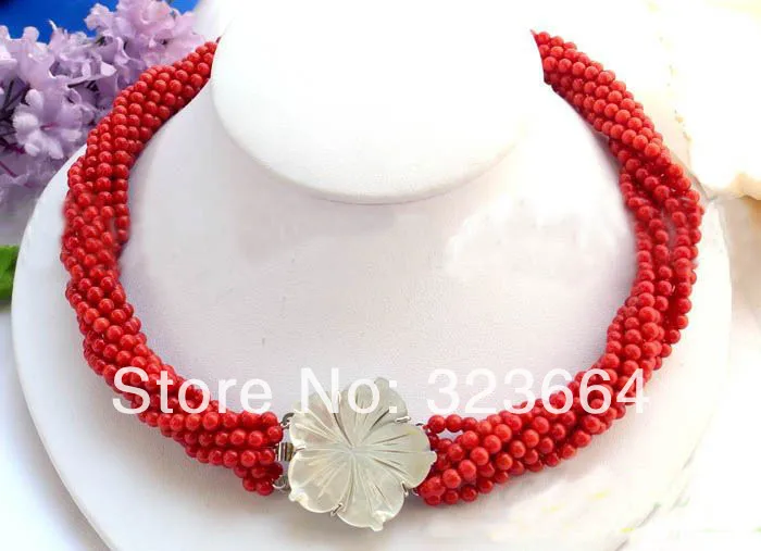 8 ряд 17 &quot4 мм натуральный круглый красный коралл ожерелье из бисера | Украшения и