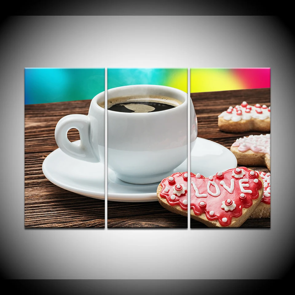 Картина на холсте чашка кофе с любовью 3 шт. Настенная картина модульные обои