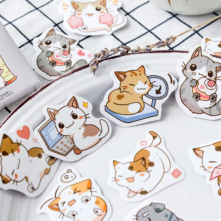 45pcs  Cat DIY Cute Cartoon Fun Creative Sticker Album Magazine Diary Calendar Scrapbook Student Stationery Office Supplies | Канцтовары