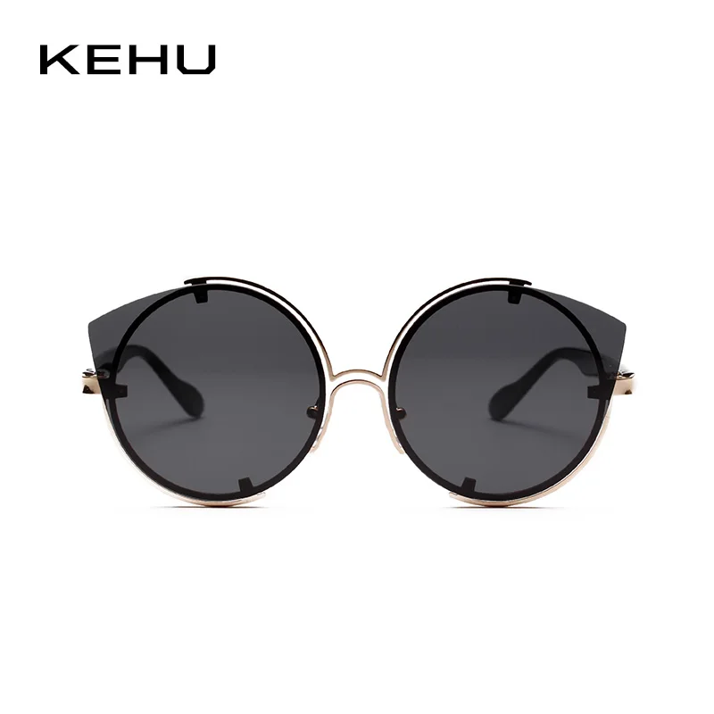 Женские металлические солнцезащитные очки KEHU Cat Eye круглые треугольные
