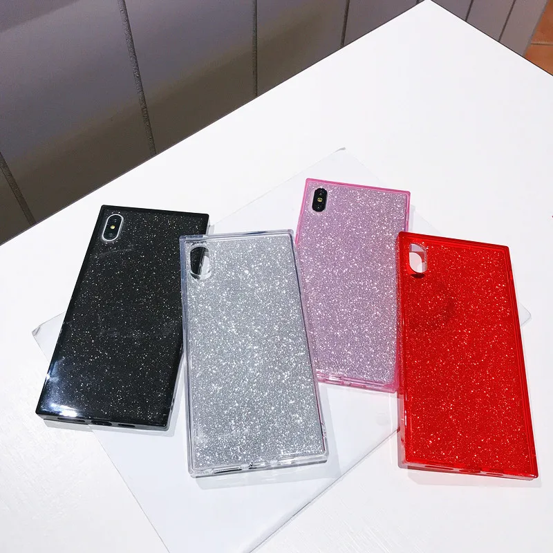 Square Shining Glitter Powder diamond Phone Case For iPhone X XR XS Max 8 7 Plus 6 6SPlus Transparent Soft Shockproof Back Cover |
