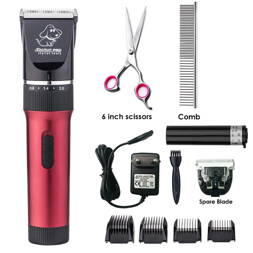 Red Full Kit Машинка для стрижки собак Baorun P6, профессиональная машинка для стрижки больших собак, машинка для стрижки кошек, мощная машинка для животных, питомцев, йоркширов - Габаритные размеры: Red Full Kit