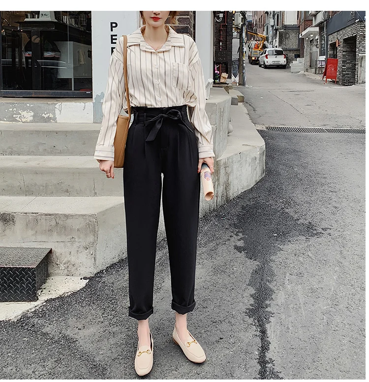 Pantalon Femme 2019 осенние офисные женские широкие длинные брюки с высокой талией Прямые