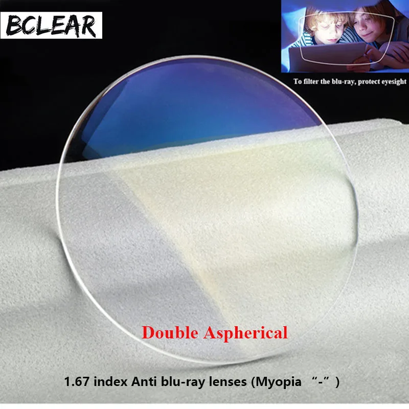 BCLEAR 1 67 с высоким индексом двойной Асферические Анти blue ray линзы монофокальные для