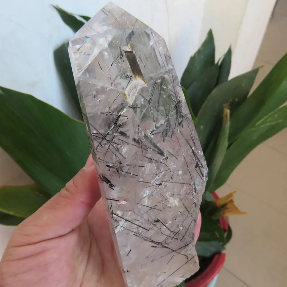 New Arrival !!! 409g Natural Clear Black Tourmaline Quartz Crystal Point Wand Pocket Stone Mineral Reiki Healing | Дом и сад