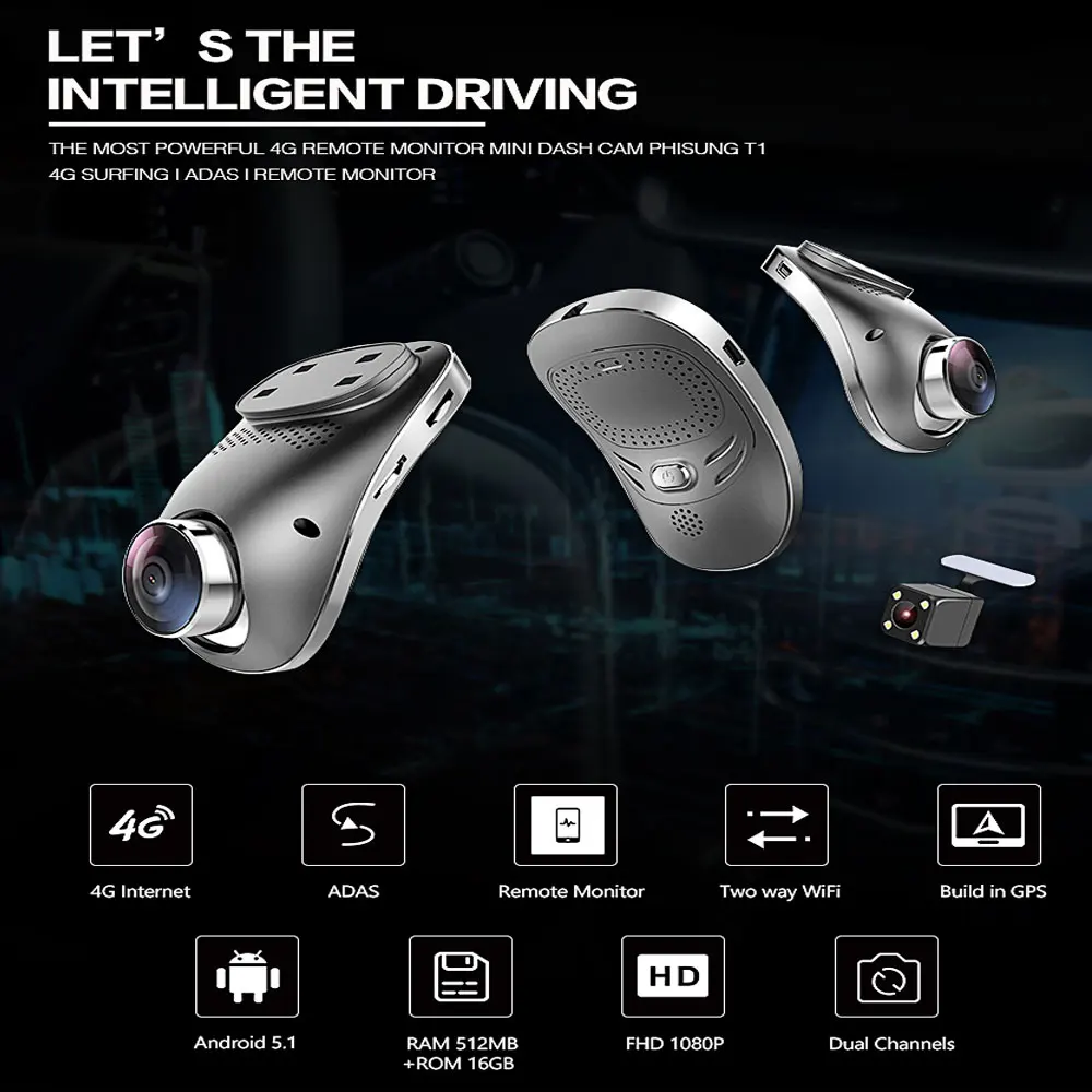 AMPrime 4G Android Dash камера gps ADAS регистратор двойной объектив FHD Мини Автомобильный