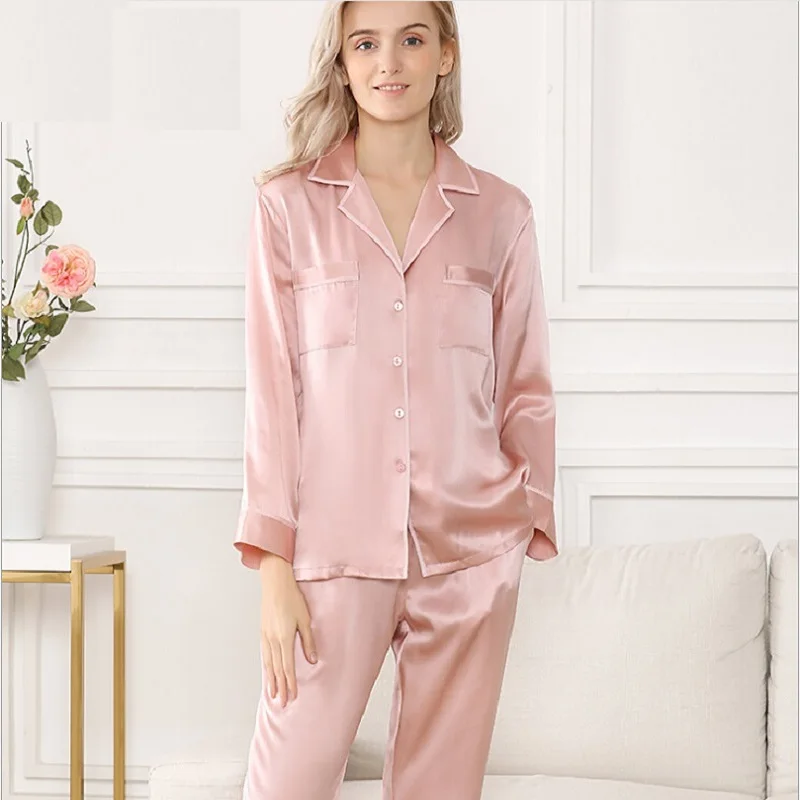 Couple Pajamas Silk Stain Sleepwear Summer Women 2019 Pyjamas sexy plus size Pink long sleeve top and pants pijama set nightwear
