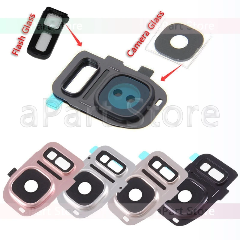 Camera Glass for Samsung Galaxy S7 Edge G9300 G9350 Back Rear Lens Ring Cover with Sticker Flash Replacement |