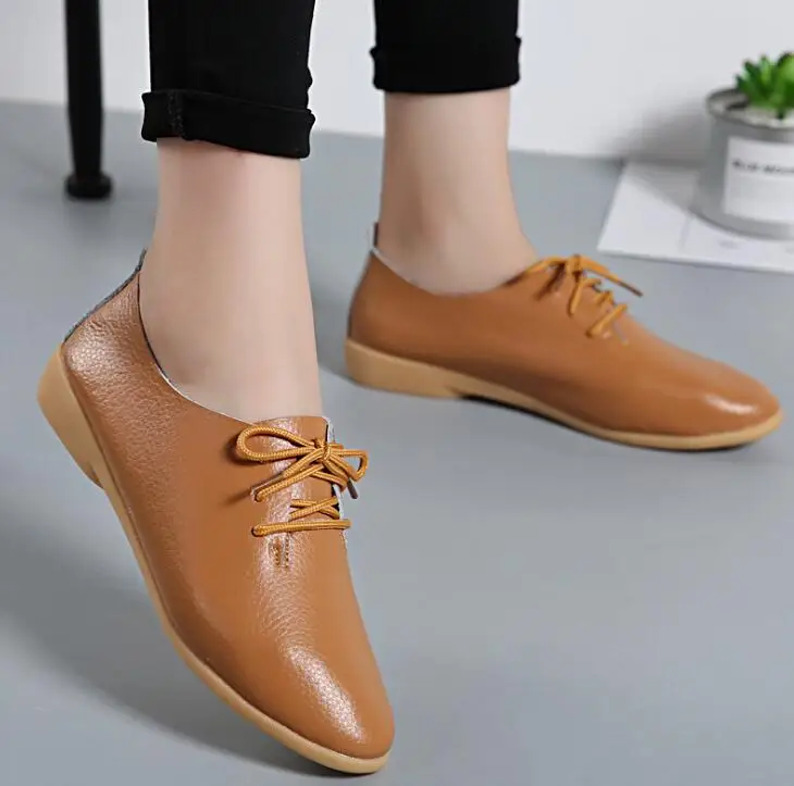 Light Brown Весенние туфли-оксфорды; модная женская обувь на плоской подошве; повседневные Мокасины на шнуровке; лоферы; женская обувь; zapatos mujer; большие размеры - Цвет: Light Brown