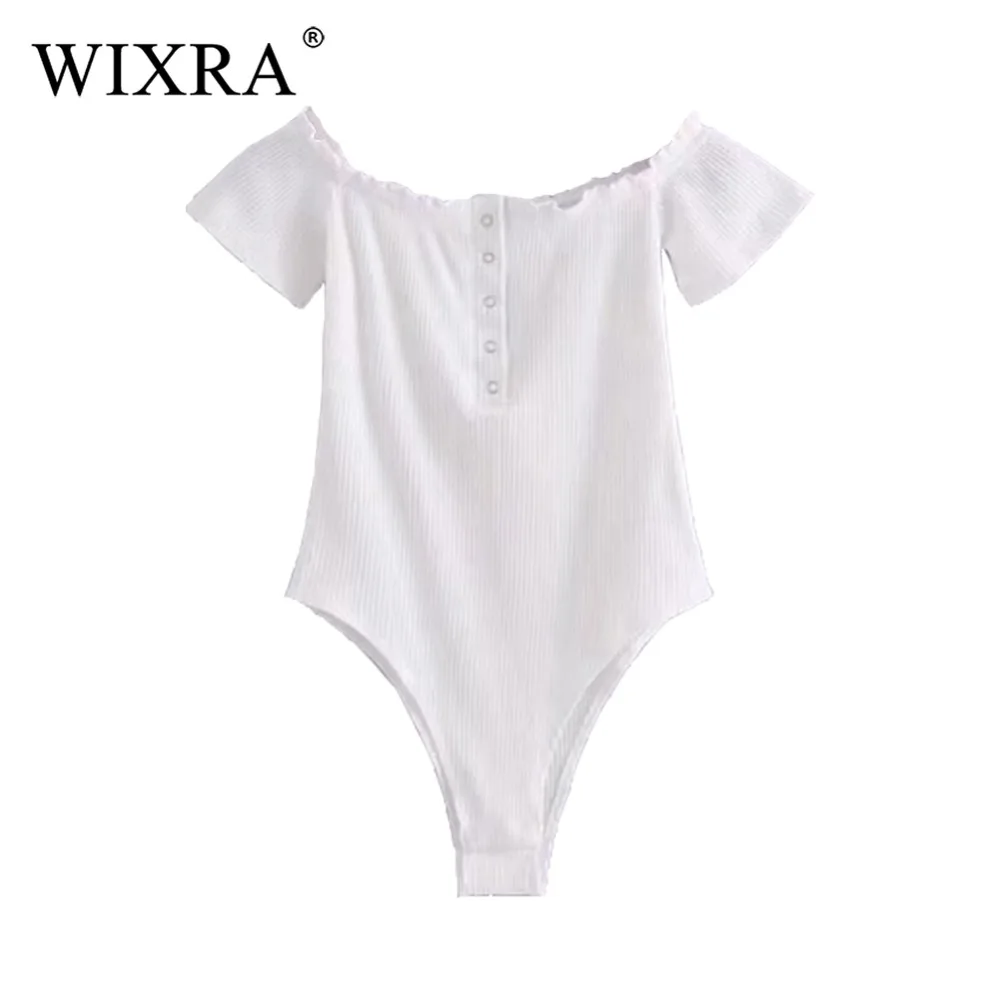 WIXRA базовый боди с открытыми плечами рюшами Летний комбинезон для фитнеса