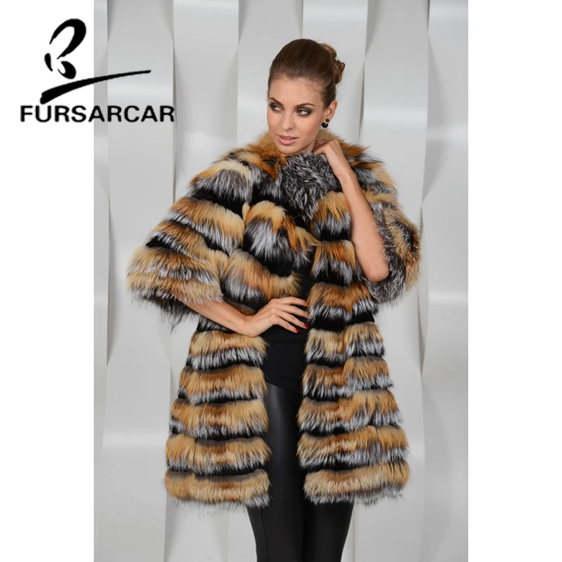 FURSARCAR 2020 Новое поступление пальто с натуральным мехом для женщин Высокое