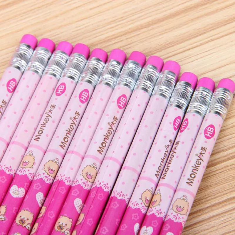 12 шт./кор. Стандартный карандаш мультфильм HB карандашный ластик для письма и