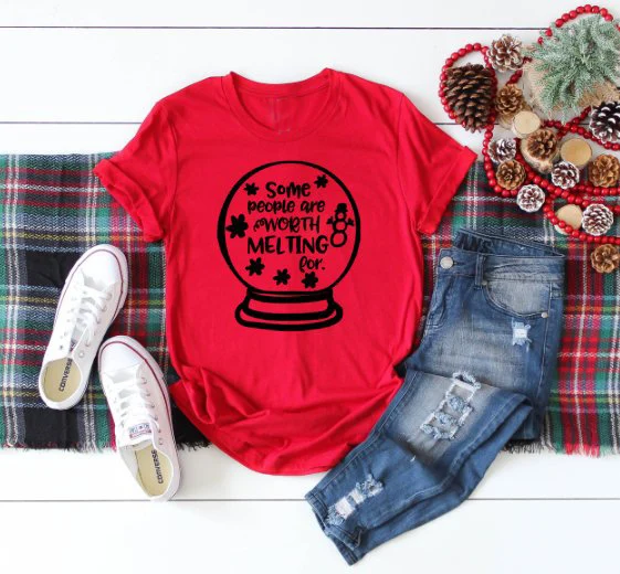 

Some people are worth melting for T-Shirt Magic crystal ball graphic holiday party shirt gift slogan young girl style casual tee