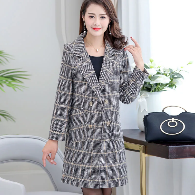 Осенне-зимнее модное шерстяное пальто в клетку Новинка большие размеры 5XL
