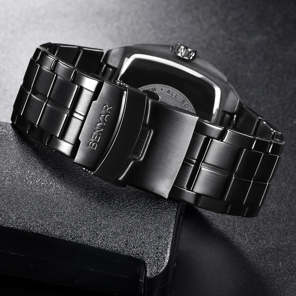 Модные Повседневные Спортивные кварцевые мужские часы бренда BENYAR черные