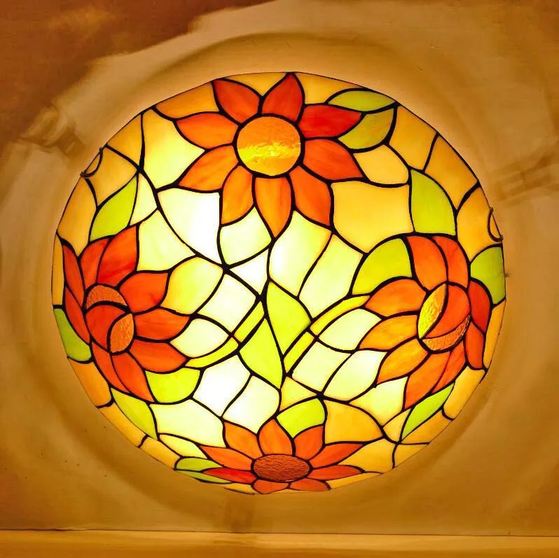 

European Baroque flower E27 110-240V Pastoral Ceiling Light Tiffany Round Glass Lampshade lamparas de techo abajur