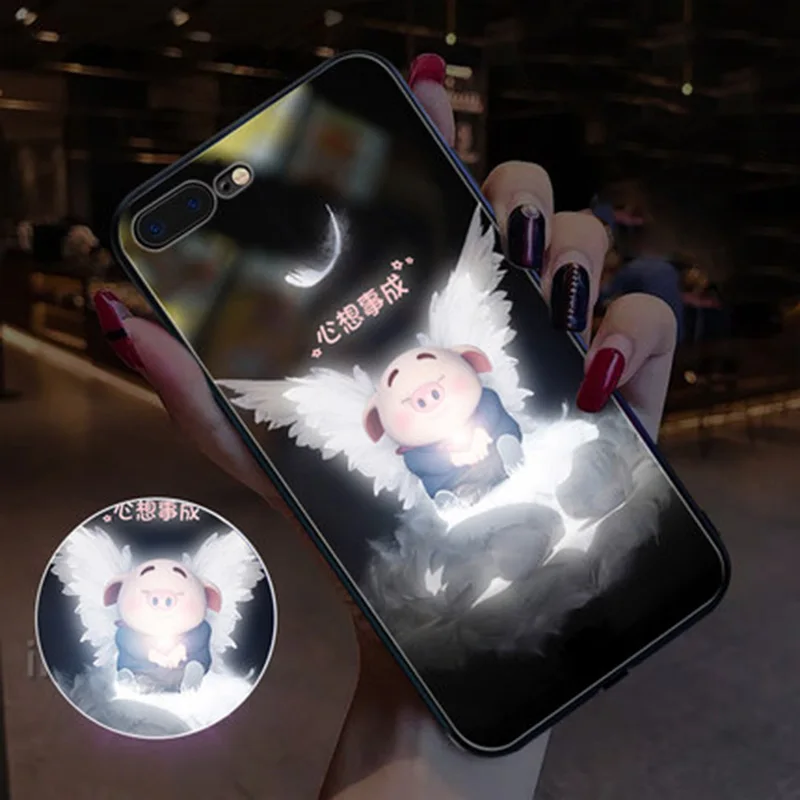 EKIND свинья серии закаленное стекло чехол для iPhone X XS XSMAX светодиодный логотип flash чехол для iPhone защитный чехол телефона