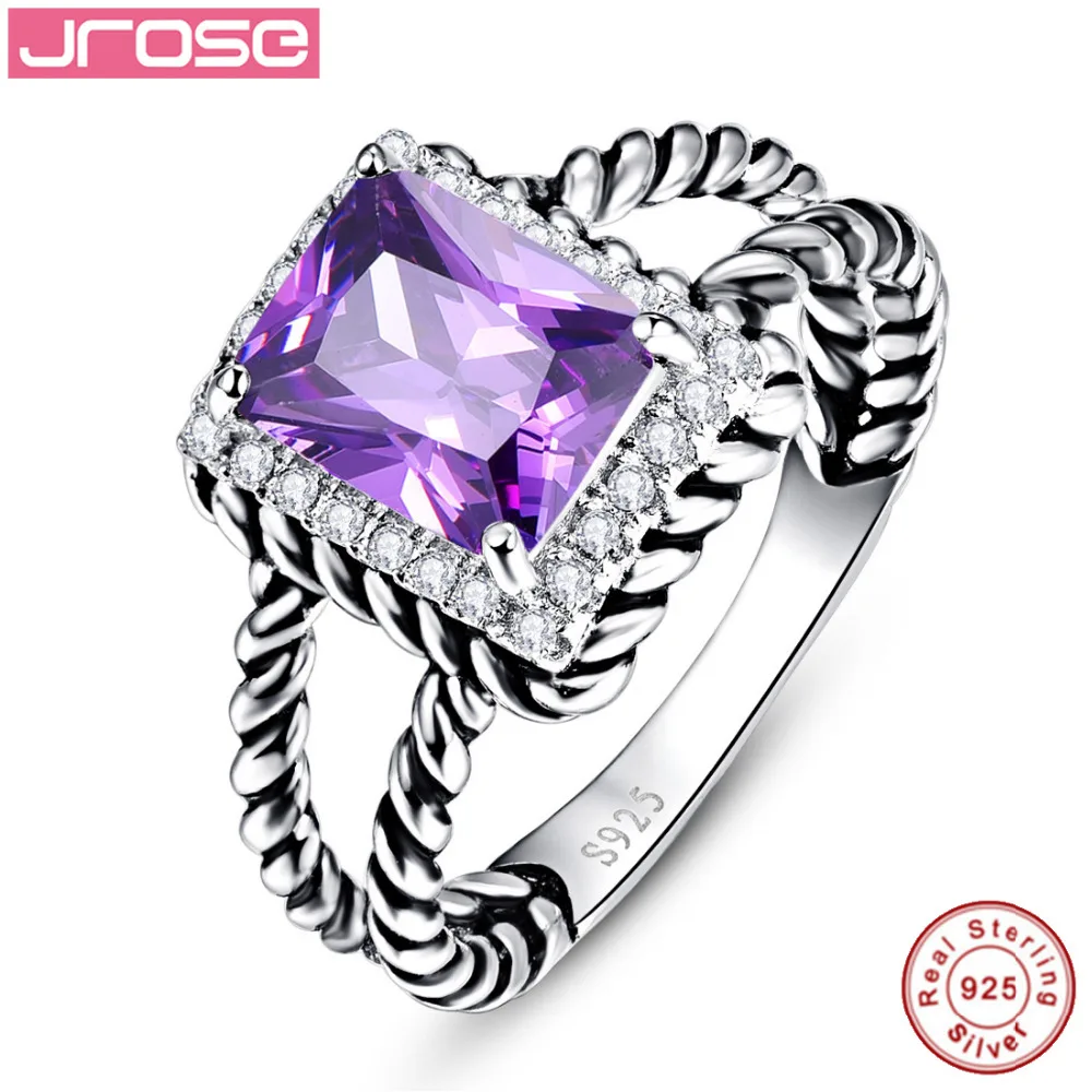Jrose 3.8ct Ретро ювелирные изделия 100% 925 стандартные серебряные кольца Фиолетовые