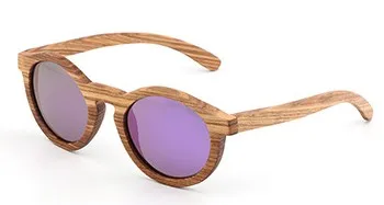 purple lens BerWer ручной работы Дерево поляризованные круглые женские солнцезащитные очки Винтаж UV400 защитные очки мужские Зебра деревянные очки в подарочной коробке - Цвет линз: purple lens