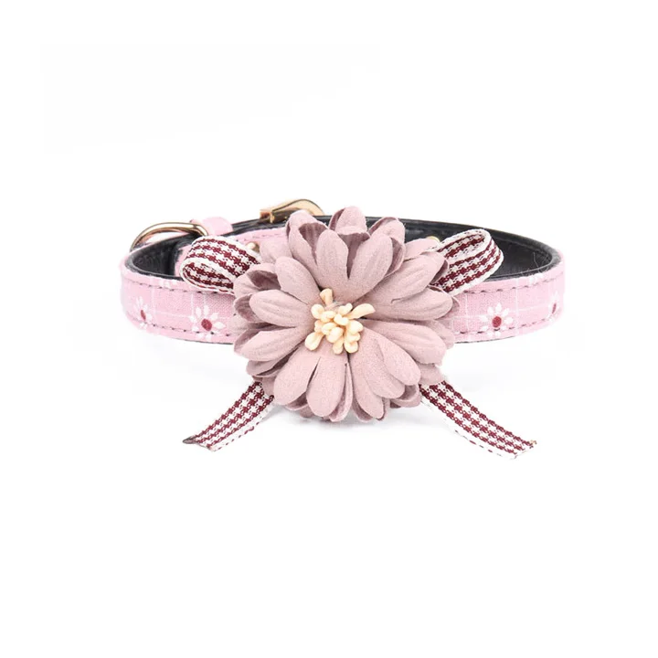 Pink Ошейник из искусственной кожи с цветочным рисунком для собак, ошейники для кошек, ожерелье, поводок, аксессуары для щенков, маленьких собак, колье chien - Цвет: Pink
