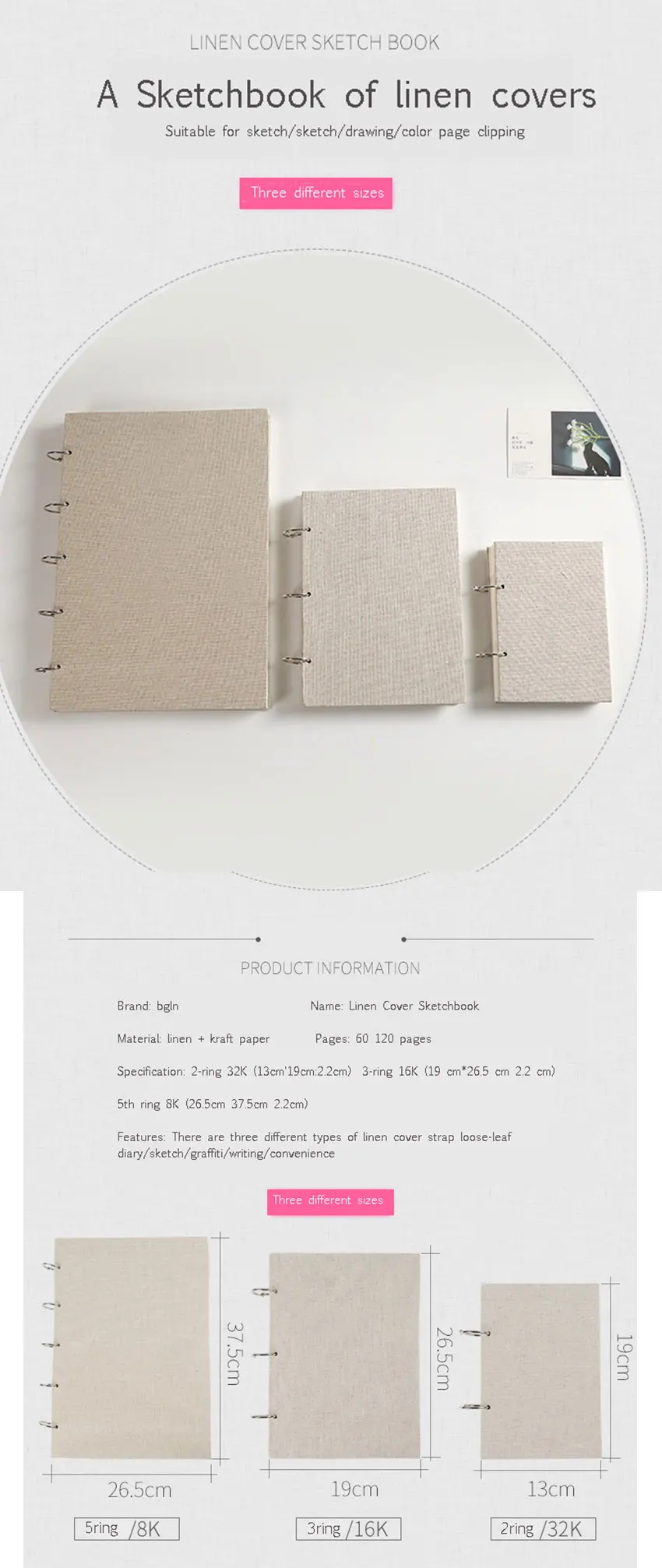 BGLN Artist Sketch Book 8 K/16 K/32 K SketchBook 60 листов/книга катушка блокнот Рисование эскиз бумага товары для рукоделия