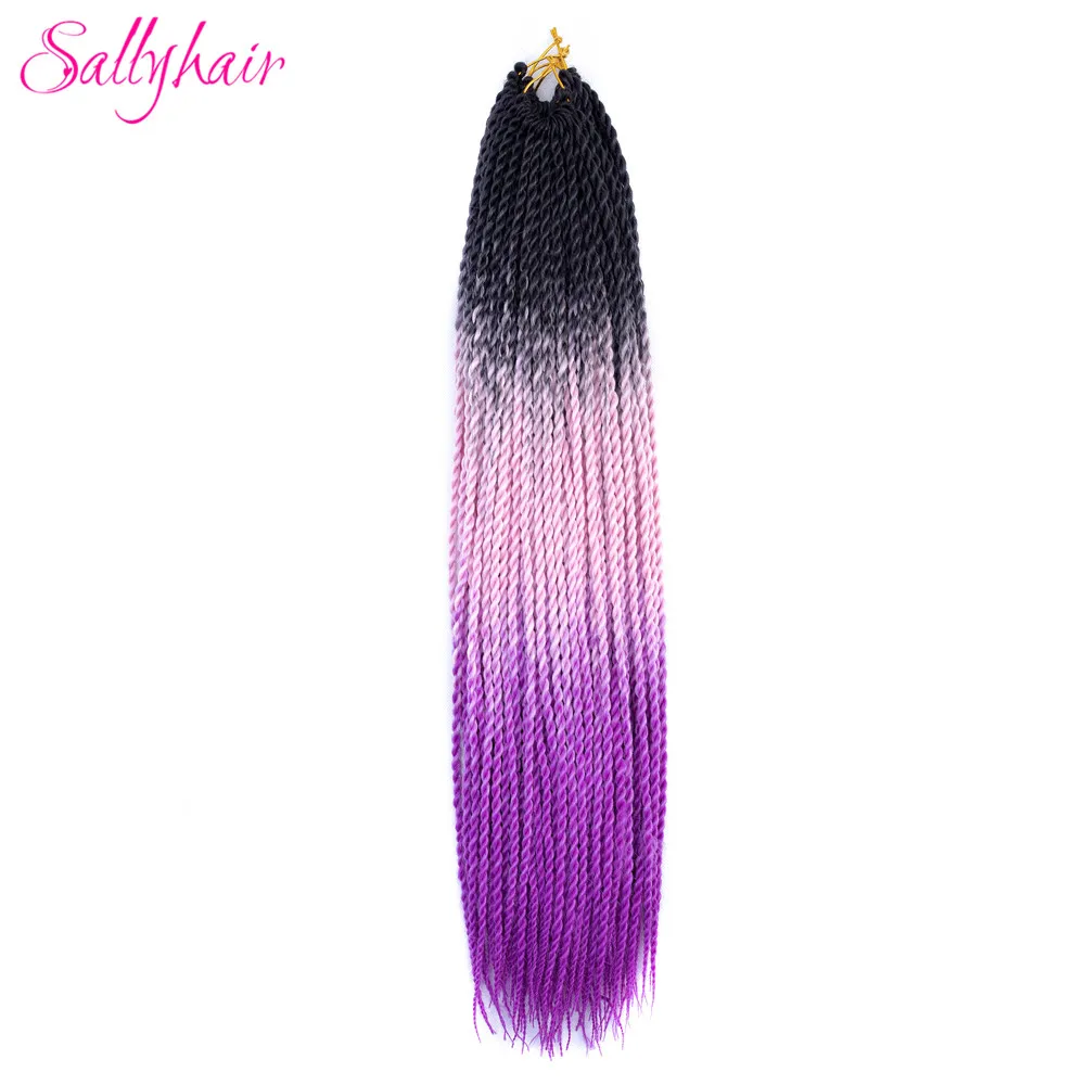 Sallyhair, 20 прядей, Омбре, цвет сенегаль, закрученные косички, волосы для наращивания, синий, серый, высокая температура, синтетические, вязанные, косички - Цвет: T4/27/30