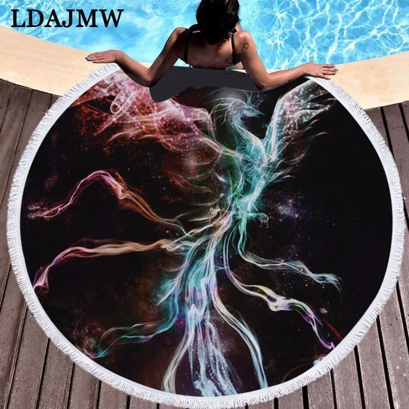 LDAJMW с мягкой Китайский Феникс пляжные Полотенца Круглый микрофибры подходит для