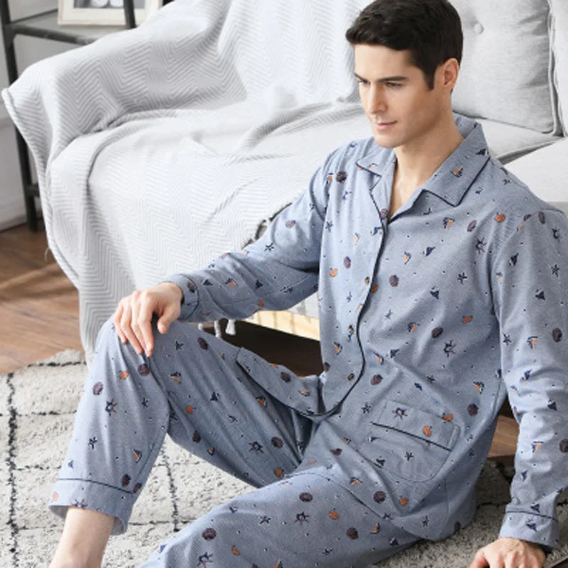 2Pcs/Lot Cotton Comfortable Mens Pajamas Set Brand Pajama Pyjamas Sleepwear High Quality Plus Size M-4XL | Мужская одежда