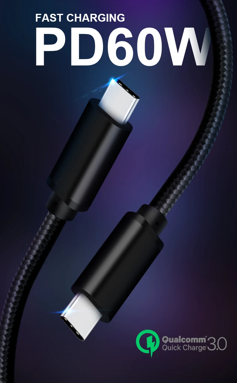Кабель USB C к 3 м кабель быстрой зарядки QC3.0 PD 60 Вт 3A для Samsung Galaxy S8 S9 Plus всех