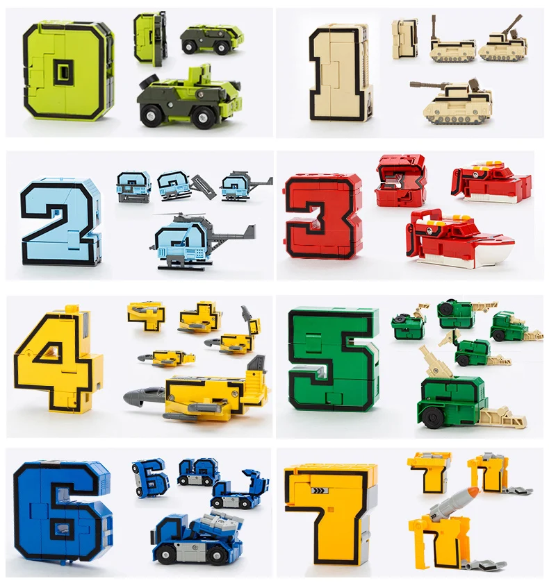 10 in 1 DIY Numberl Robot Deformation Car Helicopter Action Transformation Plane Educational Toys Gift for Kids Brinquedos | Игрушки и