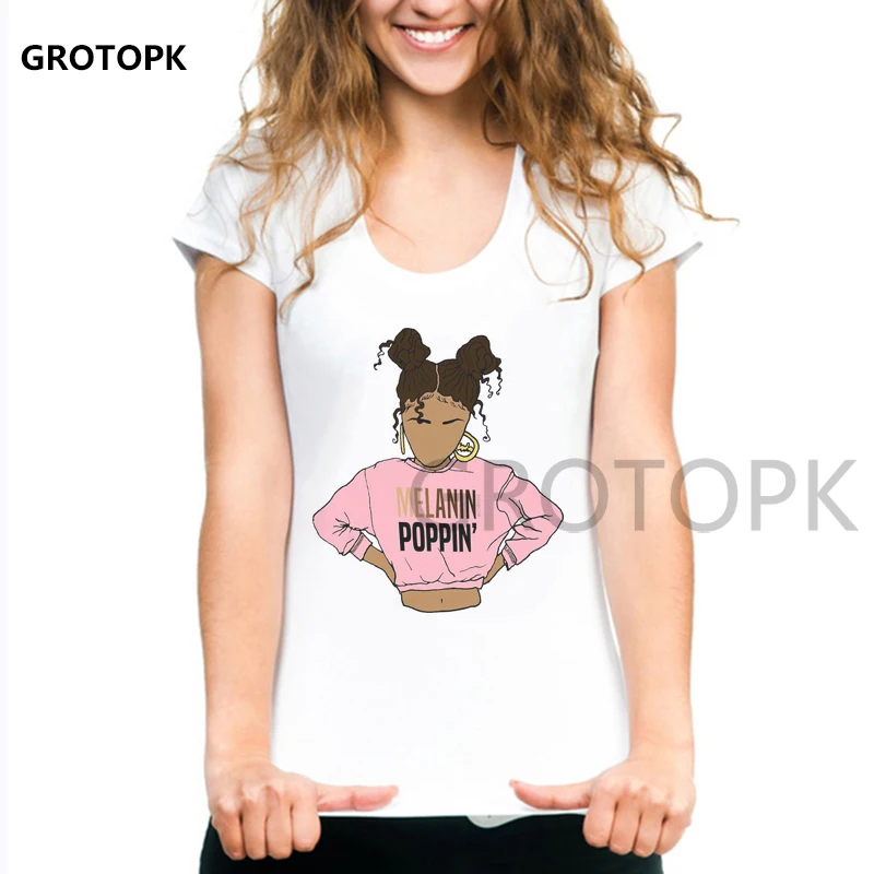Melanin Poppin Женская футболка Летняя с коротким рукавом Эстетическая каваи Харадзюку Топ летняя футболка Женские Новые поступления белые футболки