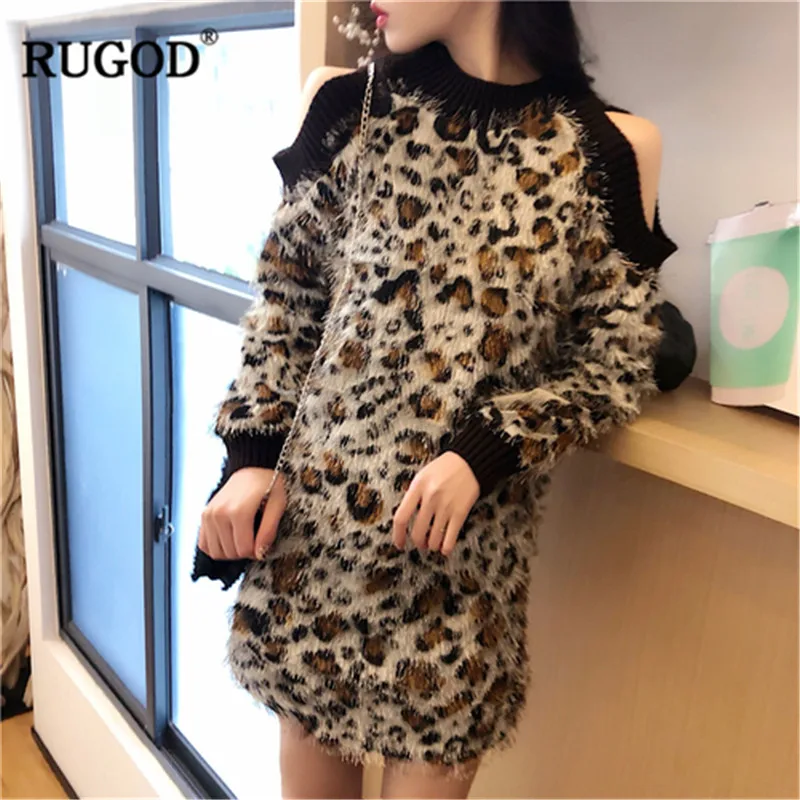 RUGOD Fashion Vintage Leopard Women Dress O-Neck Tassel Mini Korean Style Straight Winter dresses woman party night | Женская одежда