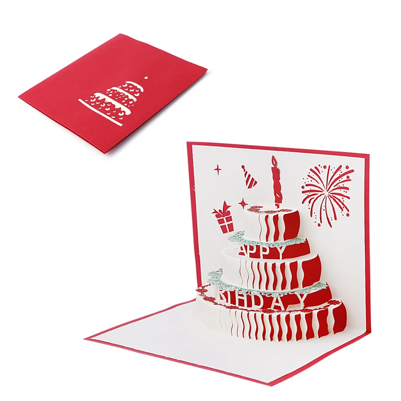 3D стереоскопическая открытка подарок ручной работы день рождения с пирожными