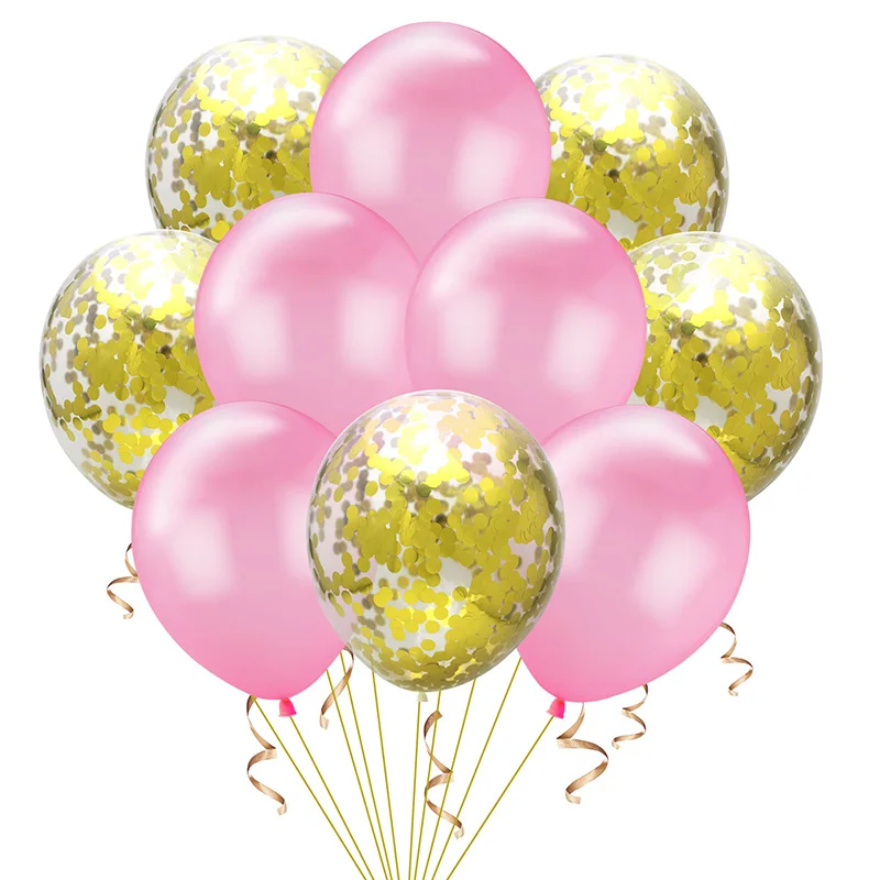 pink and gold 10 шт. 12 дюймов Смешанные конфетти воздушные шары на день рождения украшения для детей и взрослых Металлические Шарики Детские воздушные шары для девочек - Цвет: pink and gold