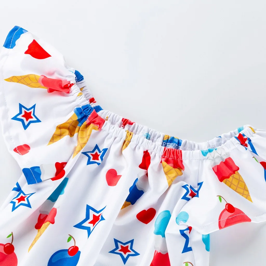 kid clothes baby Toddler Baby Girls 4th Of July Fly Sleeve Stars Print +Headbands Outfitshort sleeve bodysuit girl #06 | Мать и ребенок
