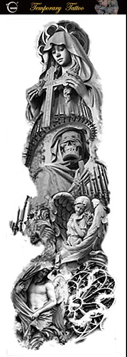 Водостойкая тату наклейка на всю руку Дева Мария Мадонна крест ангел переводная