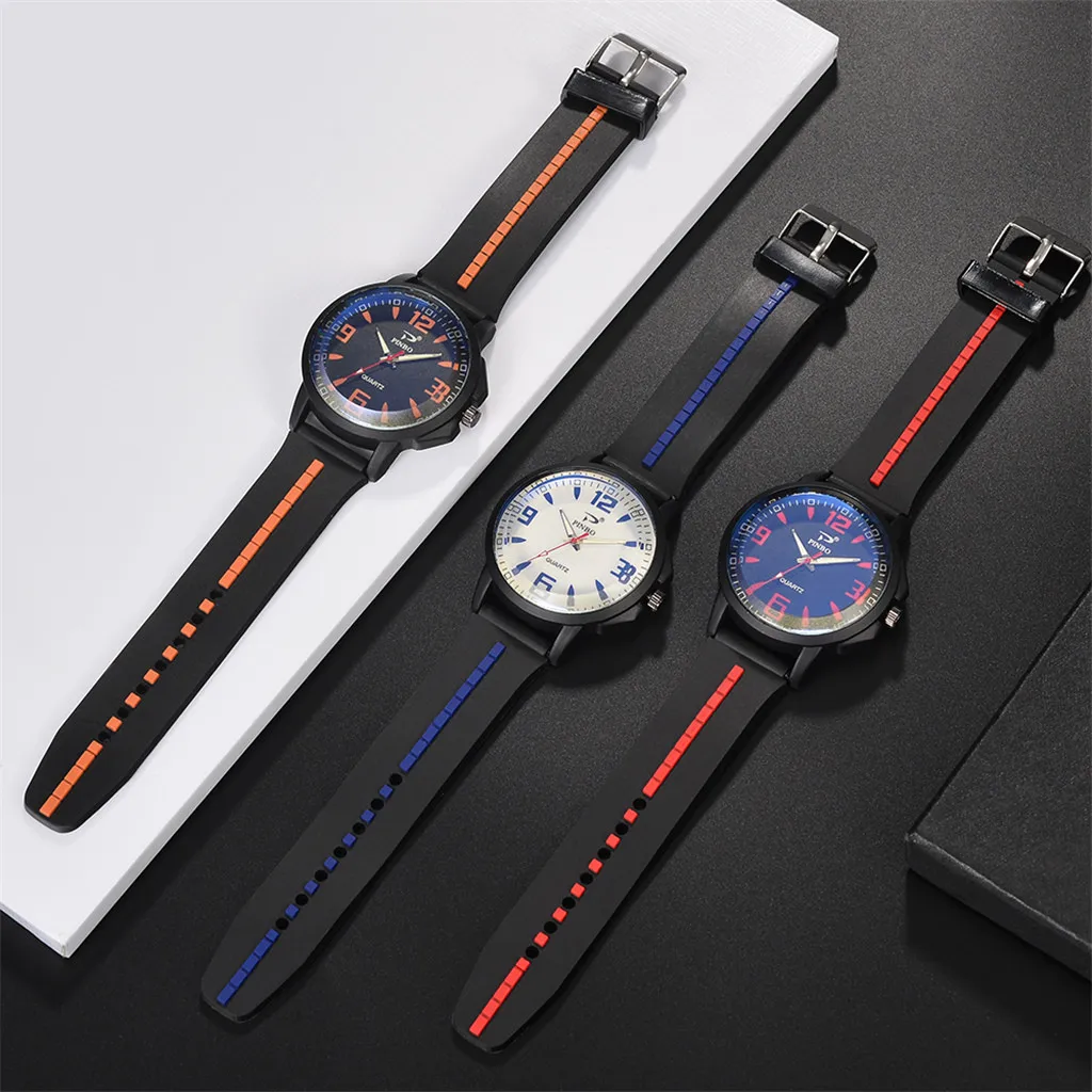 Мужские модные спортивные часы с мягким силиконовым резиновым ремешком