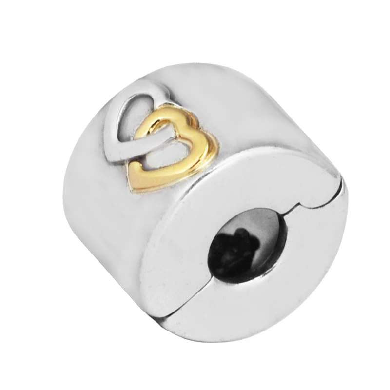 Подходит для Pandora Браслеты сердца светилась клип талисманы с 14K покрыто настоящим