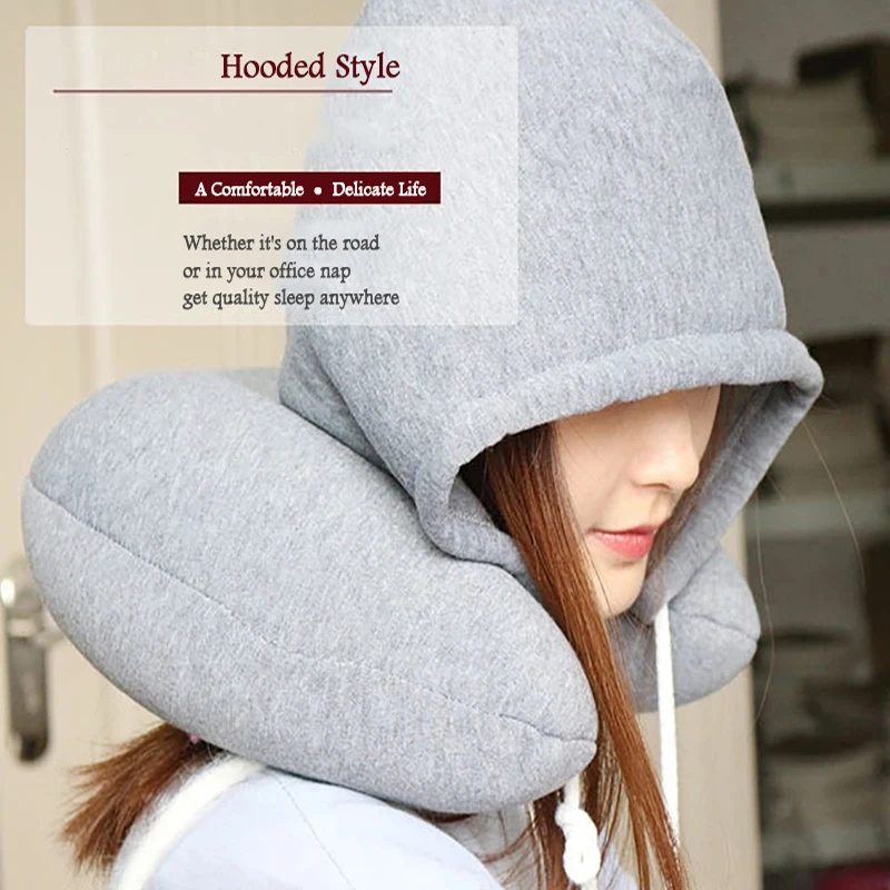 Новинка мягкая U-образная дорожная подушка для шеи с капюшоном usunday путешествий