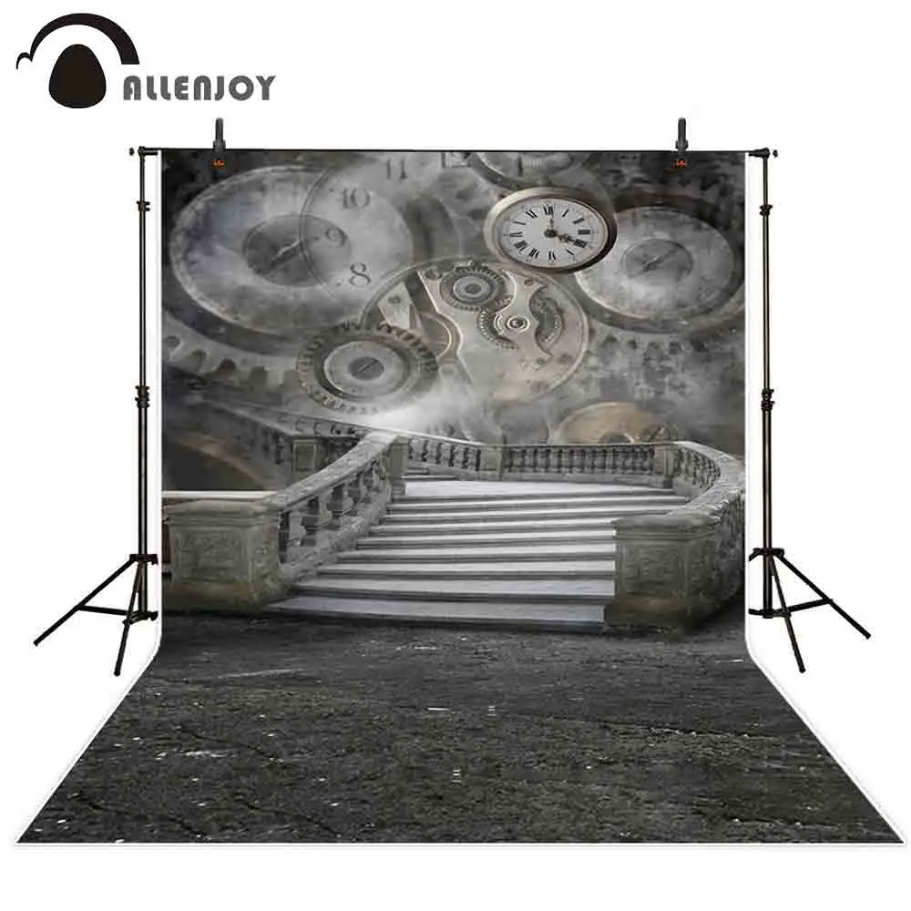 Allenjoy studio photography backgrounds clock bell gear vintage stone stairs magic time backdrops photocall wallpaper fond | Электроника
