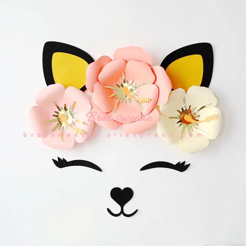 ivory kitty set Вечерние бумажные цветы для настенного декора с изображением единорога, рога, ресниц, украшения для дня рождения и вечеринки, детский фон для фотосъемки своими руками - Цвет: ivory kitty set