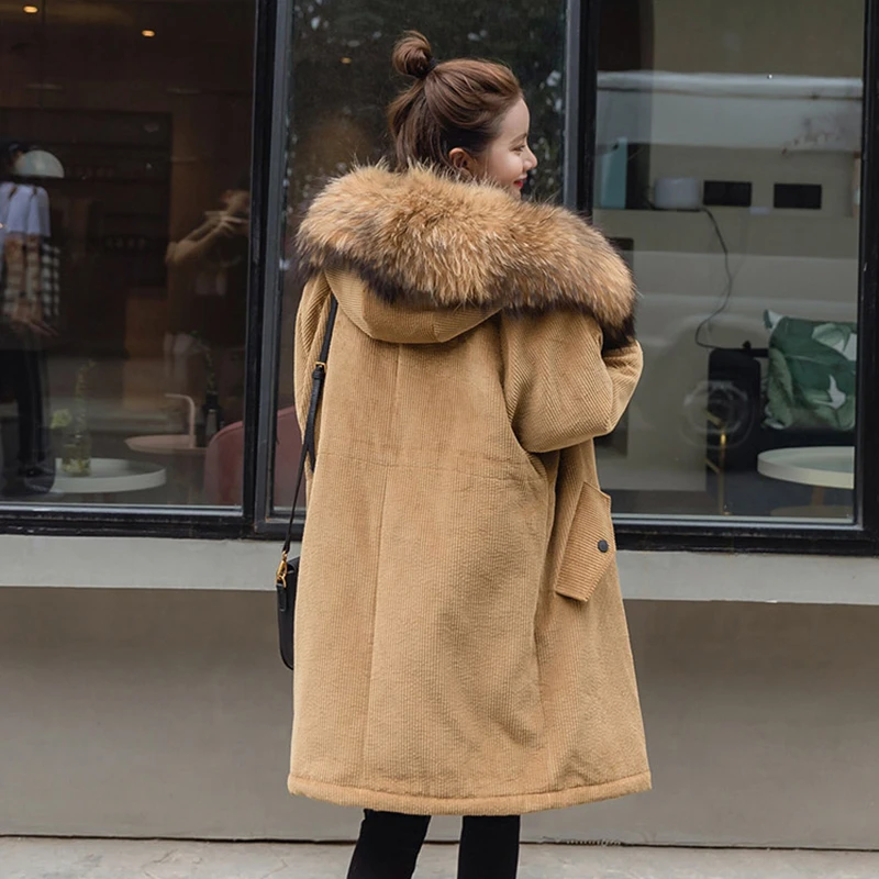 2017 зимний женский с капюшоном воротником из натурального меха плотная теплая