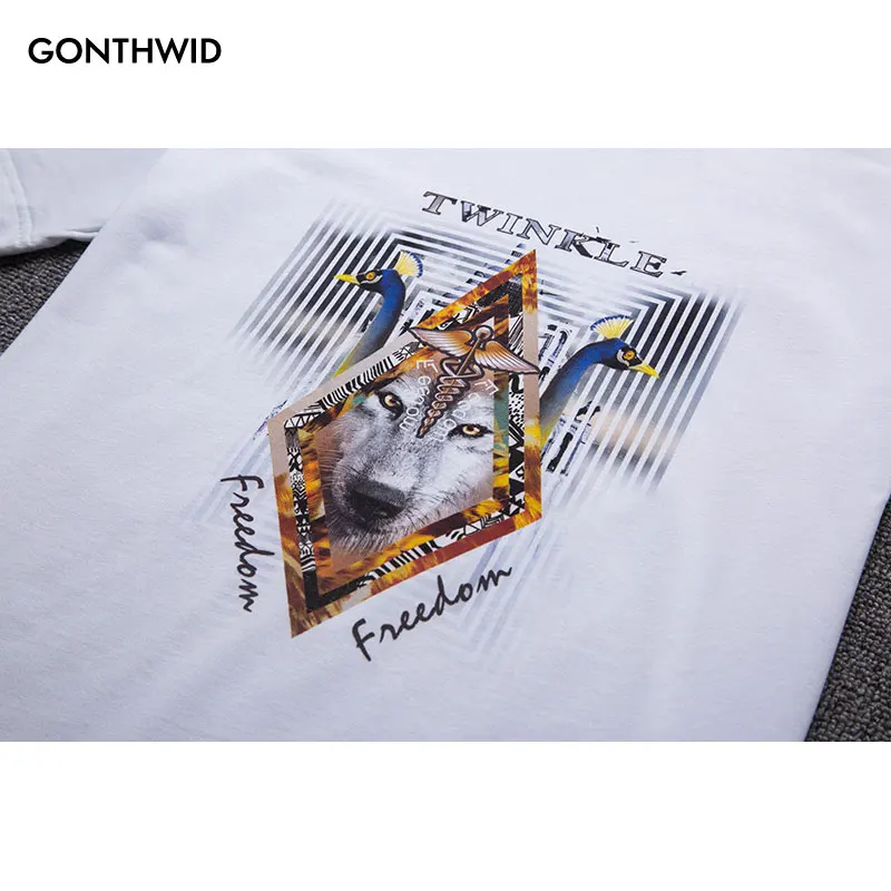 2017 Мода Творческая 3D Животных Печатные Футболки Мужские Волк павлин Свободы