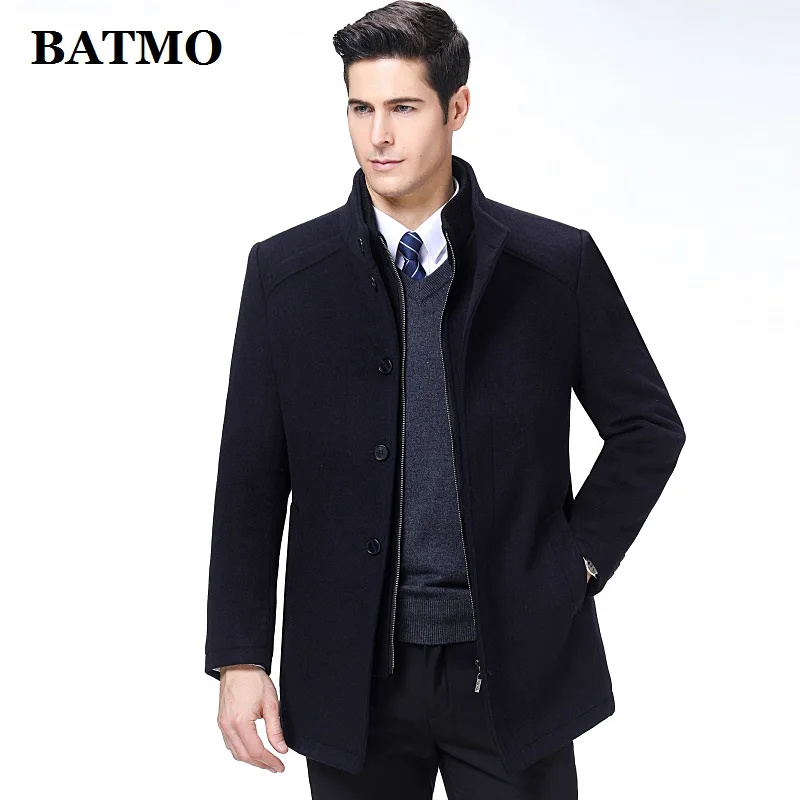 NAVY BLUE BATMO Новое поступление осенне-зимнее шерстяное пальто высокого качества для мужчин, мужские шерстяные куртки, теплое пальто, M-XXXL больших размеров, 1729 - Цвет: NAVY BLUE