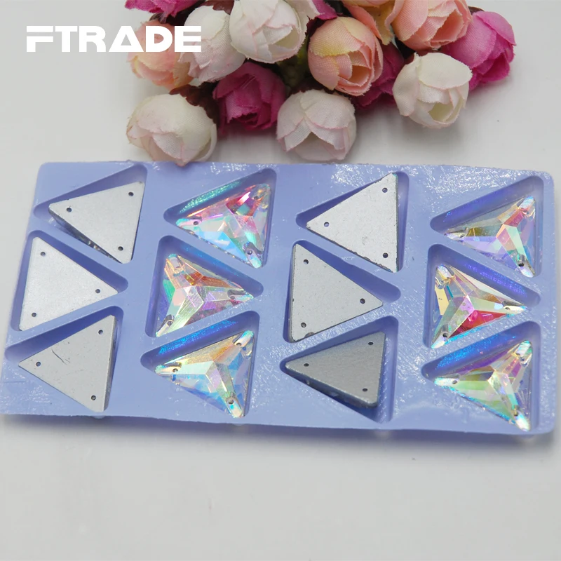 12x12 мм 16x16 мм 22x22 мм Tr iangle Форма Прозрачный Кристалл AB Flatback 2 отверстия швейные хрустальные стразы бусины для одежды невесты