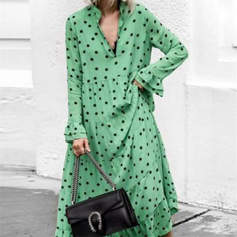 Стильное женское платье с длинным рукавом и v образным вырезом вечернее