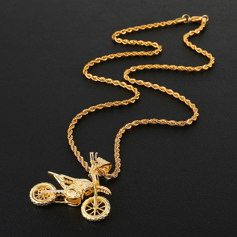 Полный AAA Iced Out Bling CZ кубический циркон медь крутые мотоциклетные подвески и ожерелья для мужчин хип хоп ювелирные изделия