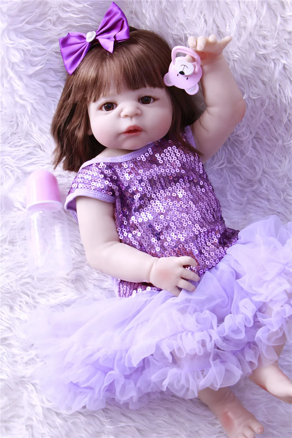 Adorable NPK 55CM Reborn Doll Handmade Full Silicone Bebes girl Boneca In Cute Clothes body fake baby dolls | Игрушки и хобби