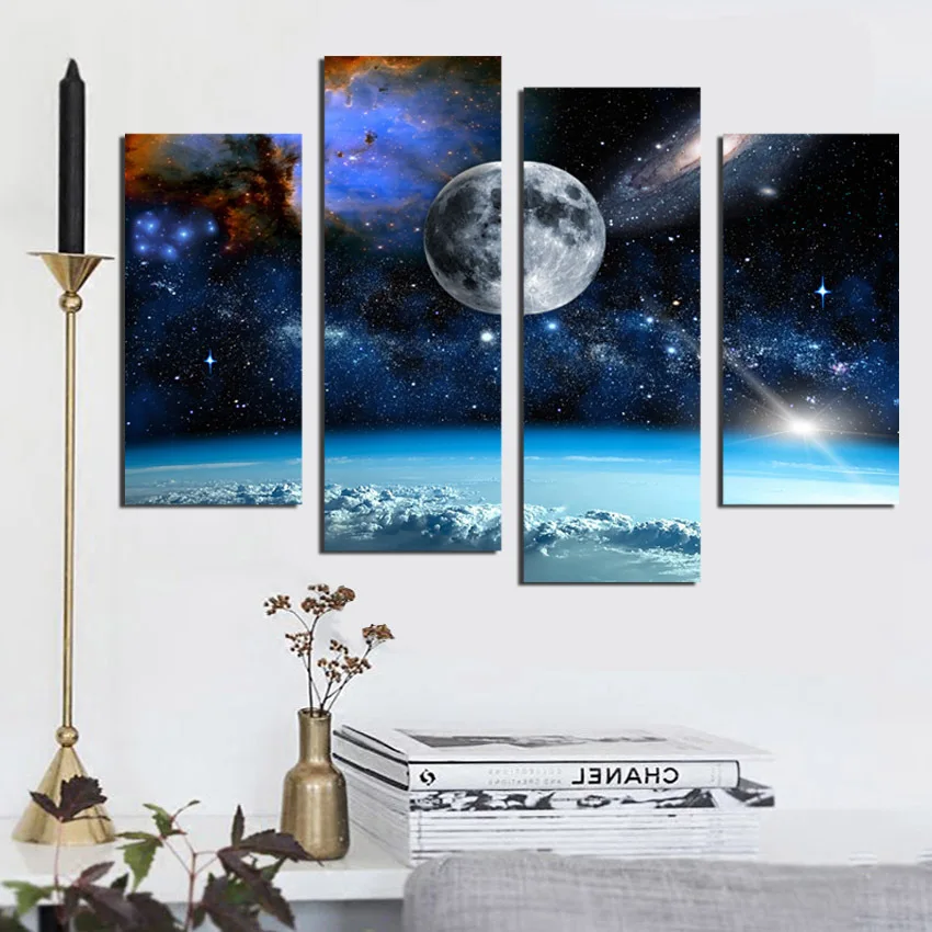 4 Панель современные печатные пространство пейзаж &quotВселенная&quot Картины Холст